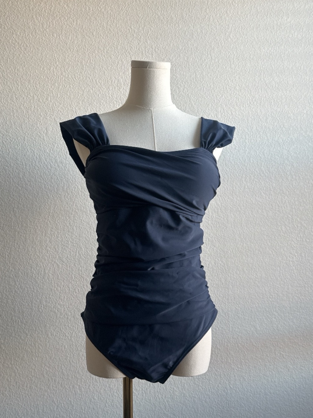 Amazon Navy Blue Ruched Square-Neck One-Piece Swimsuit